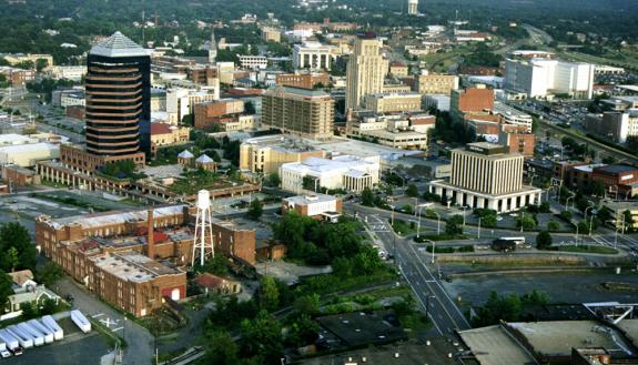 aerial of downtown Durham