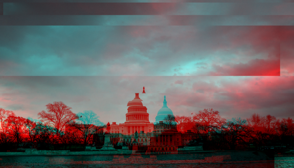 graphic of the US Capitol fragmented by American politics