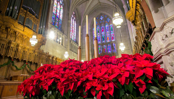 Duke Chapel decorated for the Christmas holiday