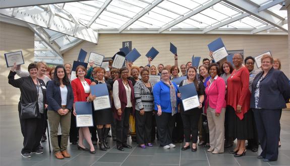 Learning & Organization Development celebrated 48 employees who received certificates of excellence for completing professional development tracks.