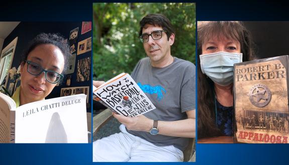 Left to right: Tsitsi Ella Jaji, Mark Borsuk and Sherry Harrell read their summer books.