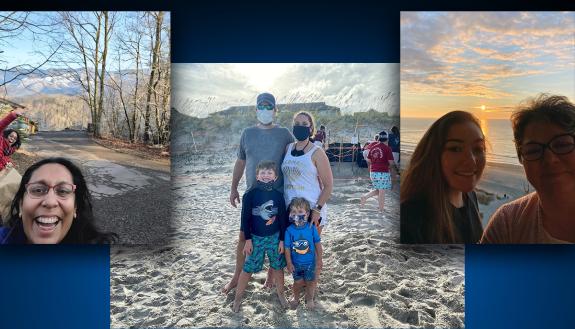 From left to right, Sharlini Sankaran's trip to the mountains, Andy Medlin's family vacation at the beach and Melodie Goswick's mother/daughter getaway.