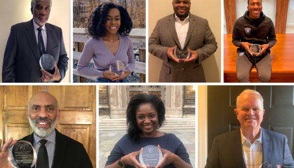 2021 Cook Society Award winners, clockwise from top left: Charles Becton, De’Ja Wood, Michael Cary Jr., Nolan Smith, Tom Bonfield, Ajenai Clemmons, and Richard Powell.