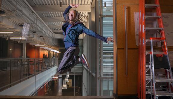 Tommy DeFrantz dances in the SLIPPAGE lab.