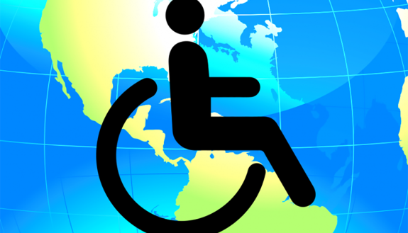 graphic of person in wheelchair over a globe