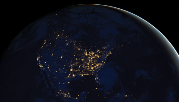 photo of earth at night taken from space