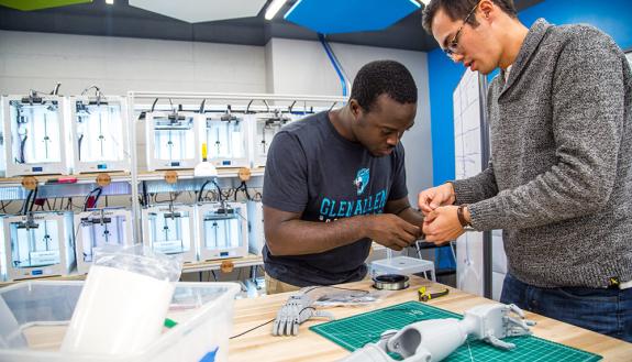 Duke seniors Richard Beckett-Ansa and Henry Warder co-founded the eNABLE chapter, which makes prosthetics using 3D printers. Photo by Pilar Timpane