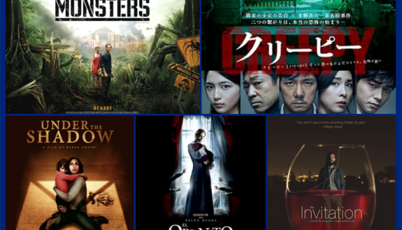 movie posters for Creepy, The Invitation, the Orphanage, Monsters and Under the Shadow