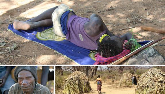 A Hadza man sleeps on the ground on an impala skin in northern Tanzania. Photo by David Samson, University of Toronto Mississauga