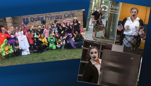 Duke Primary Care Butner-Creedmooor, left, and Tyler Lee, right, are the 2019 Blue Devil Halloween Photo Contest winners.