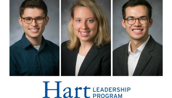 Hart Leadership Fellows for 2017-18: David Rosen, Paige Newhouse and Henry Warder.