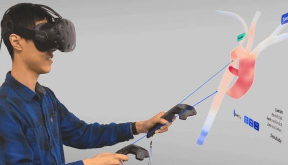 Research scientist Harvey Shi demonstrates a new virtual reality interface that doctors could soon use to help make medical decisions such as where to place stents on a patient-by-patient basis.