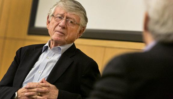 Journalist Ted Koppel gives a dour assessment of the state of journalism during a talk at Duke. Photo by Chris Hildreth/Duke Photography