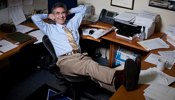 Robert Lefkowitz relaxing in his office