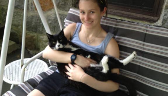 Emma Wellbaum, with a feline friend, is getting a strong background in lemur research.