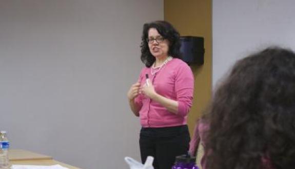 Book editor Lucia Macro discusses romance novels at a discussion at the Forum for Scholars and Publics. Photo courtesy of Sonja Foust