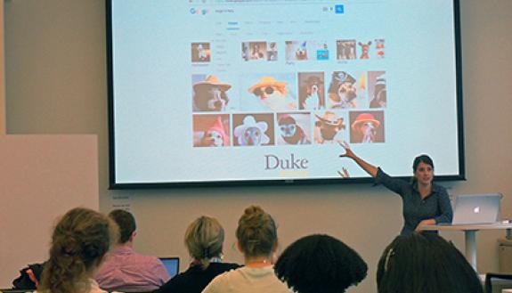 Julie Grundy from Duke Web Services teaches a user experience class for a Learn IT @ Lunch series.