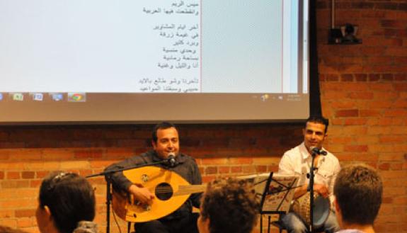 Naji Hilal entertains on the oud with Nadim Bou Hamdan on the dumbek.  Photo by Hannah Jacobs.
