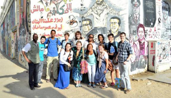 Mbaye Lo, left, with DukeEngage students this past summer in Cairo.