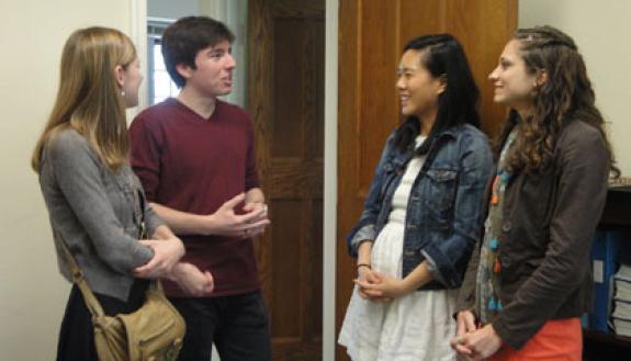 From left, the 2013 Faculty Scholars, the highest honor given to students by university faculty: Caitlin Finn, Daniel Stern, Katherine Zhang and Madeline McKelway. 