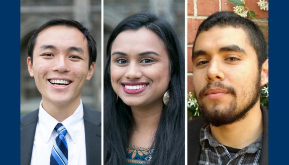 New Marshall Scholars: John Lu, Meghana Vagwala and Antonio Lopez. 