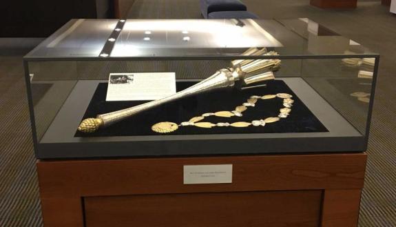 The university mace and chain on display