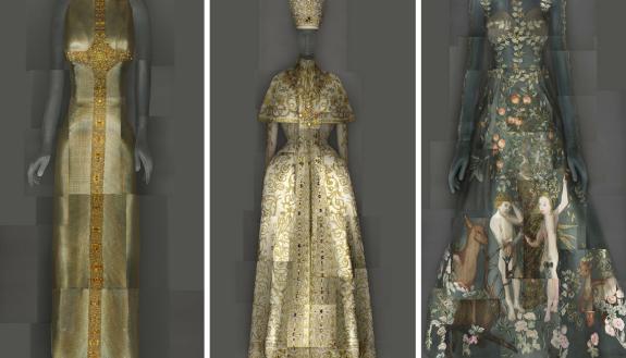 From the Met exhibition: Designs by, from left, Versace, John Galliano for Dior, and Valentino. Images courtesy The Metropolitan Museum of Art