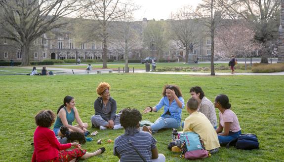 Tsitsi Jaji shares ideas with Mellon-Mays undergraduate fellows during the group’s last spring meeting. Photo by Jared Lazarus