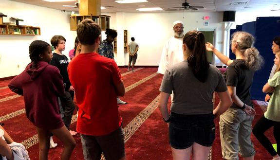John Hope Franklin Scholars learn about Islamic history and practices during a visit to a mosque.