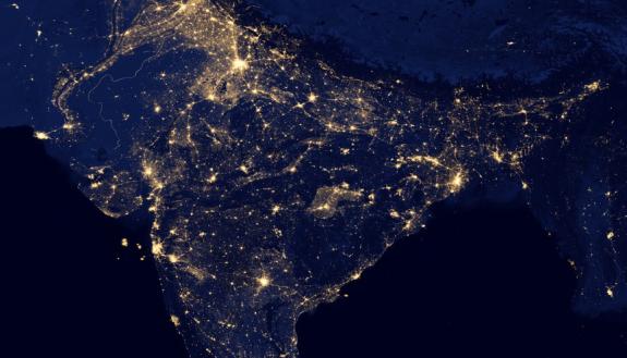 Satellite image of India at night. Large parts of the Indian countryside still aren’t connected to the grid, but remote sensing, machine learning could help pinpoint people living without power. Credits: NASA Earth Observatory images by Joshua Stevens, us