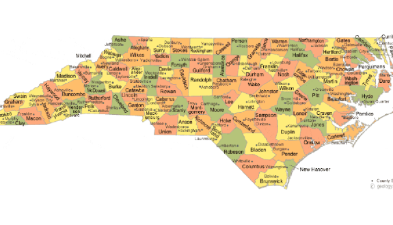 North Carolina state county map