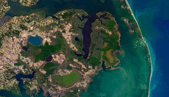 Inland-creeping saltwater is changing U.S. coastal wetlands, and now you can see the effects from space. Credit: NASA / U.S. Geological Survey