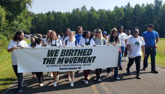 Team members participating in 40th anniversary march for environmental justice in Warren County, NC (Photo: Cameron Oglesby)