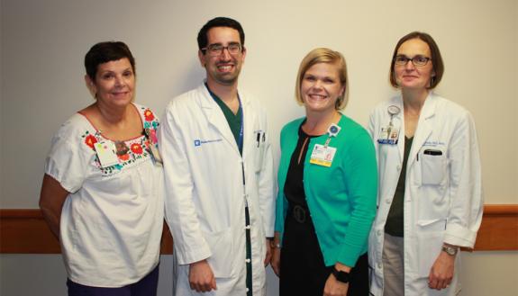 From left: Roberta Caraher, RN, CNIV, CHPPN, Jordan Komisarow, MD, Jennifer Rose, Hope Uronis, MD. Not Pictured: Amy Gregorio)