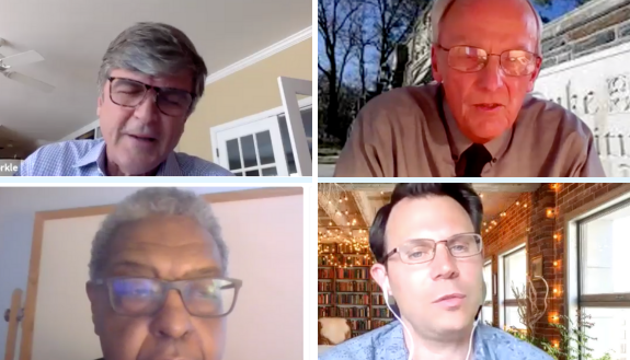 Panelists talking about COVID policy in a zoom discussion