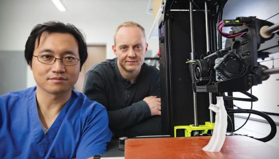 3D printing airway personalized stents. The airway stent -- shown here on a 3D printer -- uses medical-grade silicone to perfectly fit the interior contours of a patient's trachea.