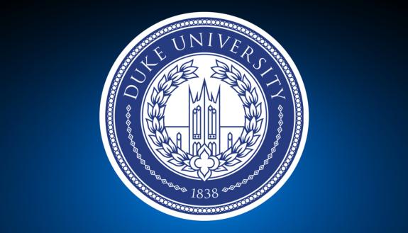 The Duke logo against a blue background.