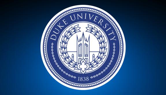 The Duke logo against a blue background.