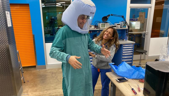 Eric Richardson wearing a PAPR hood