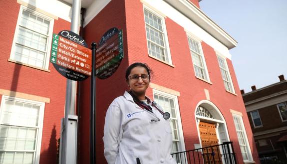 A country doctor outside of the office inOxford