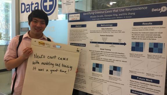 Eric Zhang (group members Xiaoqiao Xing and Micalyn Struble not pictured) in “Neuroscience in the Courtroom”