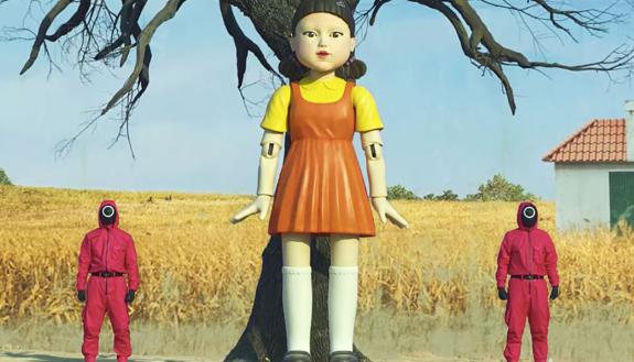 A murderous doll, based on a popular Korean children's character, appears in the first episode of Squid Game.