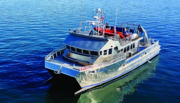 The R/V Shearwater steers into port in Beaufort, NC