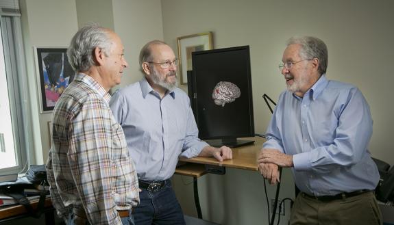 Law professors Donald Beskind (L) and Neil Vidmar (R) joined Pate Skene of Neurobiology in studying jury decisions.