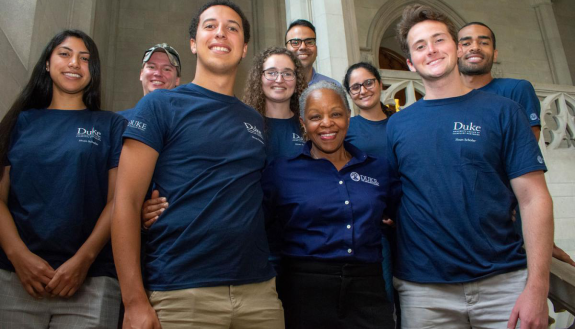Duke UCEM Director Jacqueline Looney (center, front row) with members of the 2019 cohort of Sloan Scholars