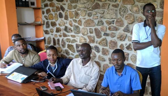 Survey instrument training (far right: project coordinator Jean Marc Asobee; second from right: assistant project director Karl Kamavug).