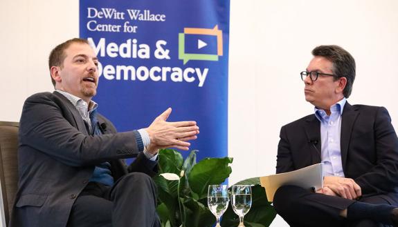 Chuck Todd and Bill Adair shared stories illustrating the struggles of modern political journalism. Photos by Colin Huth.