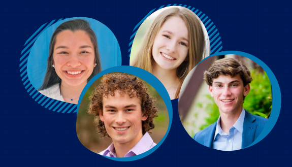 Trinity Scholars for the Class of 2025: Hishi Ulak, Elena Granowsky, Michael “Mikey” Schwartz and Connor Fogleman