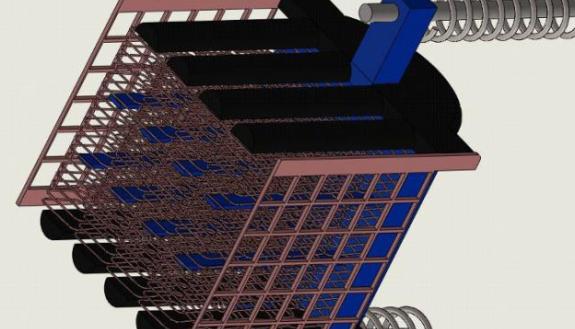 A schematic for a prototype of the proposed water cloaking device. It consists of wires and coils that create an electromagnetic field that acts on dissolved ions to move water around the object.