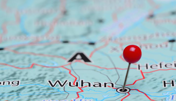 Map of Wuhan with a pin in the middle of the city